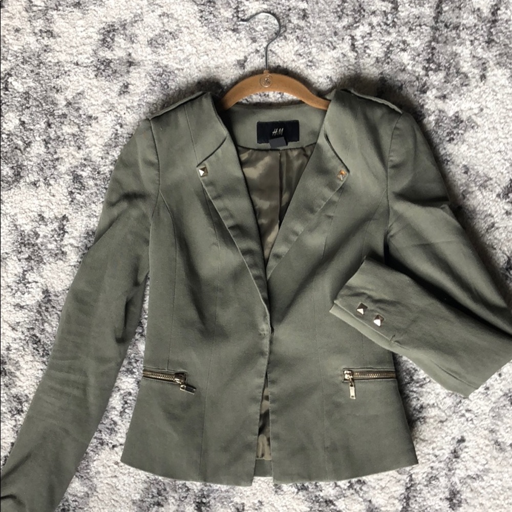 H&M Green Moto Blazer Jacket